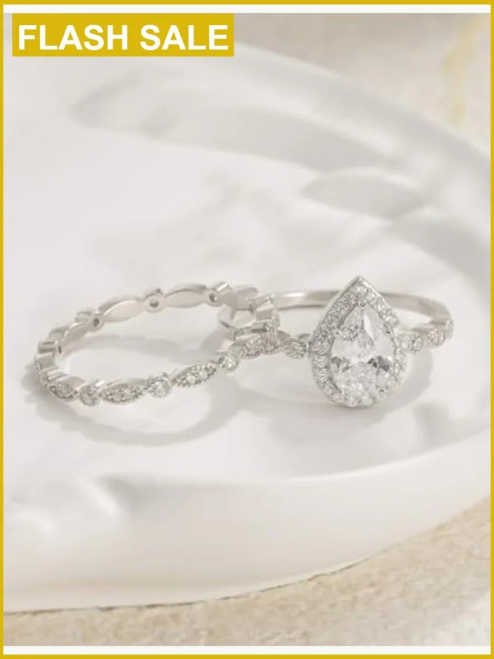 1.5CT Teardrop CZ Bridal Ring Set 925 Silver Plated Engagement Wedding Band